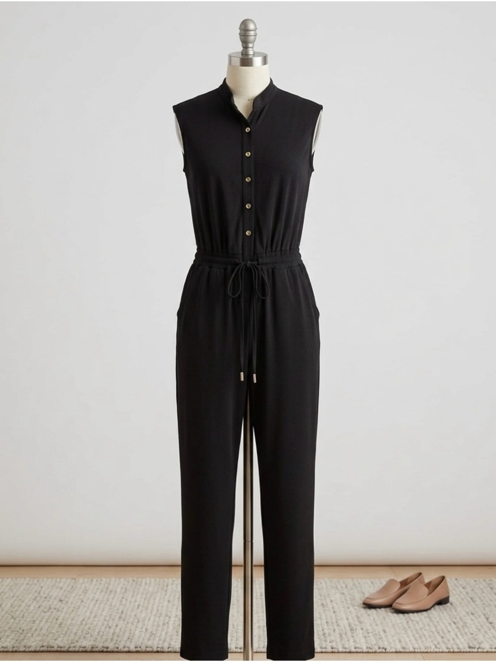 Calvin Klein Sleeveless Black Drawstring Jumpsuit - Classic Comfort